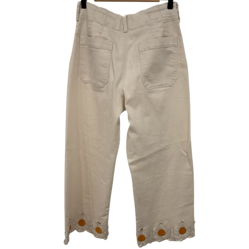 Maeve Colette Flower Embroidered denim Twill Wide leg Jeans Off White Size 30 - Picture 6 of 12